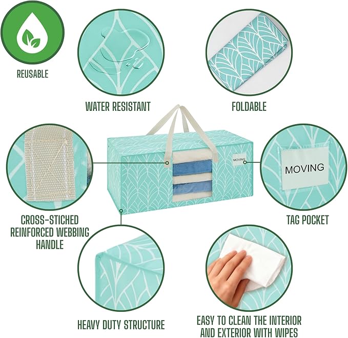 VENO 6 Pack Heavy Duty Moving Bags, Packing Bags with Clear Window, Alternative to Moving Boxes, Storage Bins for Clothes, Blankets, Comforters, College Dorm Essentials (Evergreen, 6 Pack)