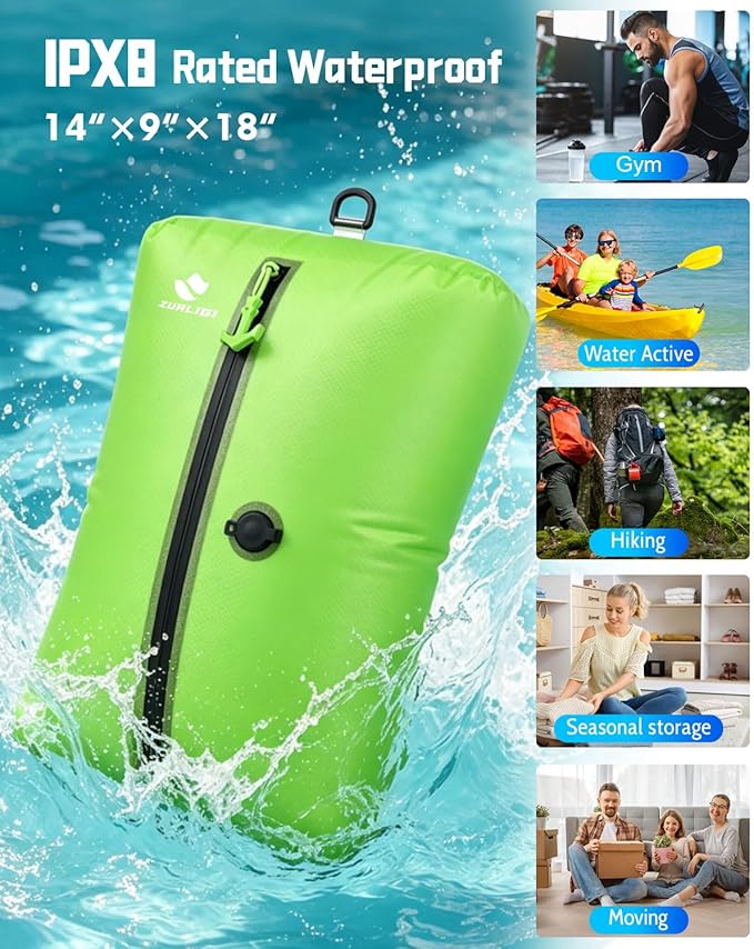 Zurligi Travel Vacuum Bag Kit with Wireless Pump, IPX8 Waterproof Durable, Airtight Heavy-Duty Zipper, Portable Reusable Compression Packing Cubes with Shoulder Strap for Travel, Moving, Home Storage