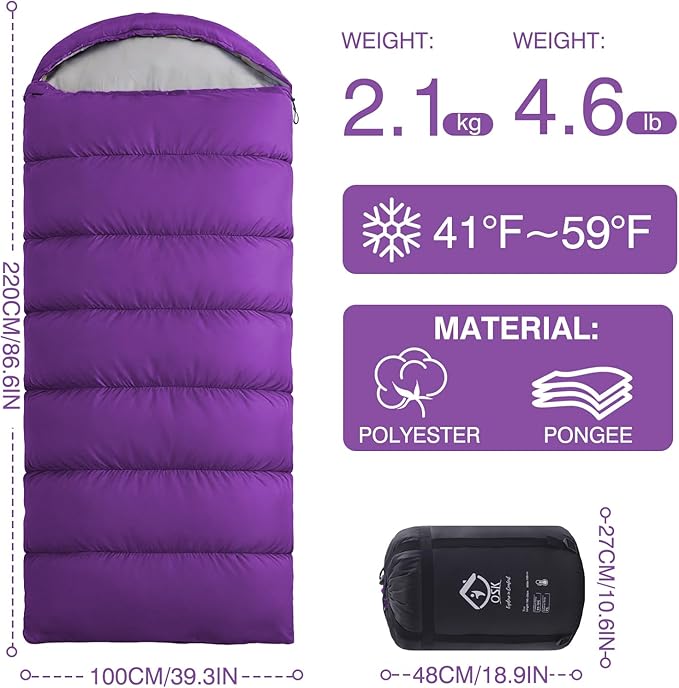 XXL Sleeping Bag for Adults Lightweight 41-59℉, 3-4 Season Waterproof Camping Sleeping Bag with Compression Sack for Backpacking Hiking