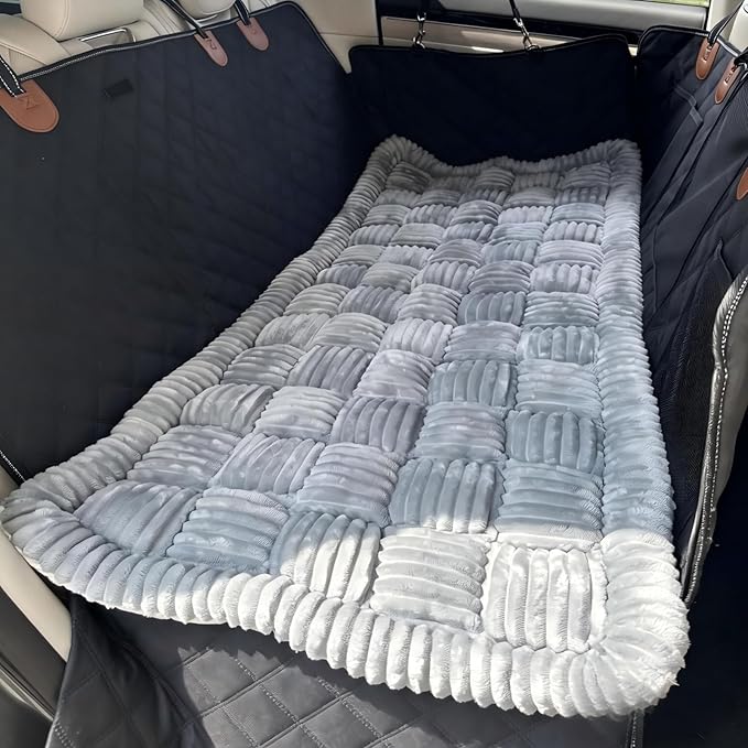 59"x27.6" Thickened Backseat Dog Bed Mat, Upgraded Non-Slip Pet Car Seat Blanket with Laundry Bag, High-Resilience PP Cotton, Washable, for Backseat Extenders & Seat Covers, Grey