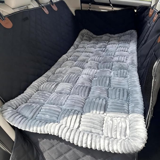 59"x27.6" Thickened Backseat Dog Bed Mat, Upgraded Non-Slip Pet Car Seat Blanket with Laundry Bag, High-Resilience PP Cotton, Washable, for Backseat Extenders & Seat Covers, Grey