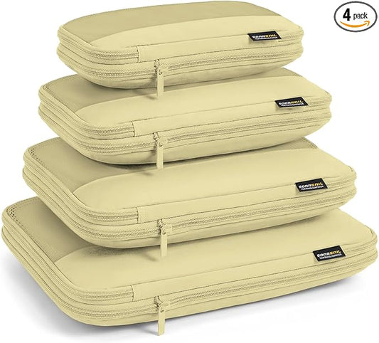 4 Piece Compression Packing Cubes for 3–7 Day Travel, Space Saving Travel Organizers with Breathable Mesh, Double-Zipper Packing Cubes for Carry-On & Suitcases (Yellow)