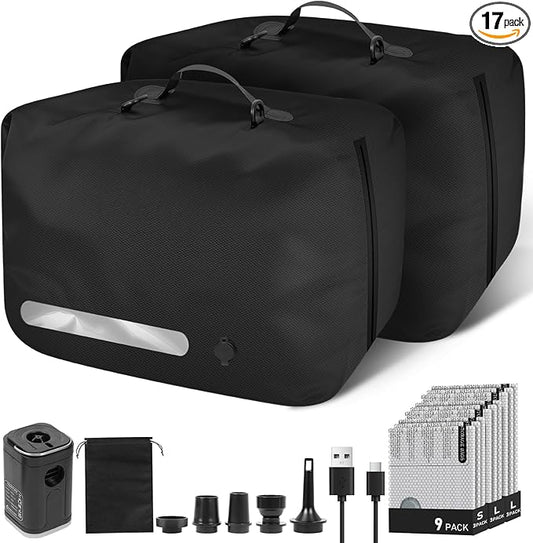 11-Pack Large Vacuum Compression Bags with Pump,2×41L TPU 180° Wide Opening Vacuum Seal Bags+9 PA&PE Bags (S/M/L) Space Saver for Family Travel, Bedding,Comforters & Home Storage