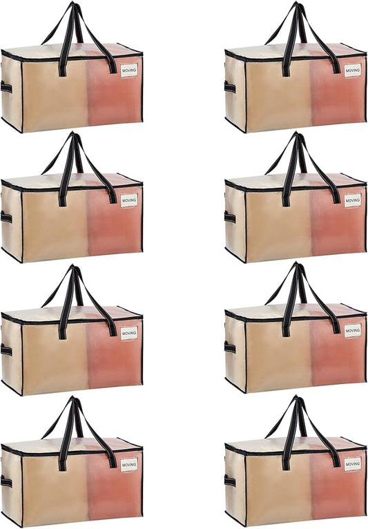 VENO 8 Pack Heavy Duty Moving Bags, Clear Storage Bags for Clothes and Comforters, College Dorm Essentials Packing Supplies, Foldable Boxes Alternative (Clear, 8 Pack)