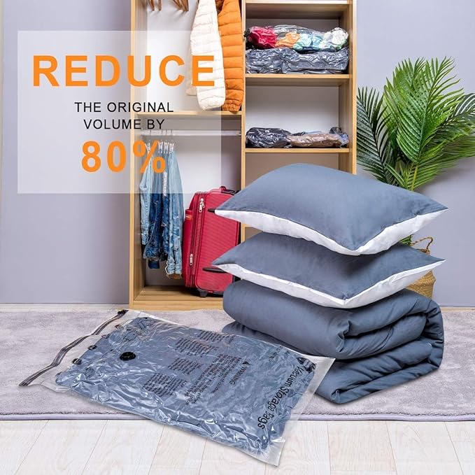 GONGSHI Vacuum Storage Bags, Space Saver Seal Bags For Clothing, Travel Luggage,Blankets, Comforters, Pillows, Clothes Storage.12 Jumbo