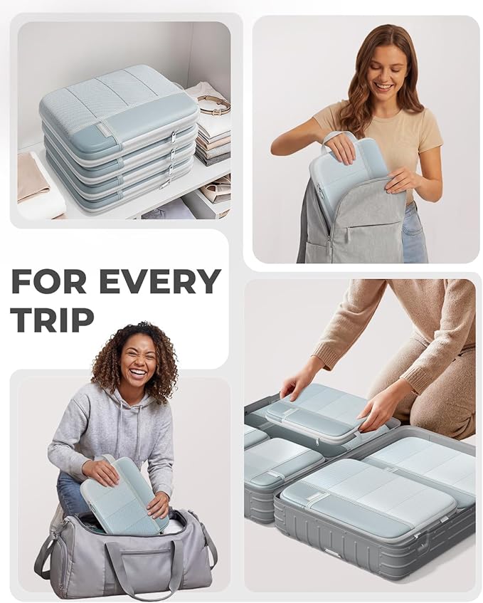 Percover Compression Packing Cubes for Travel, 4-Piece Structured Compression Organizer Set with Label Pockets for Carry-On & Checked Luggage, Slate Blue