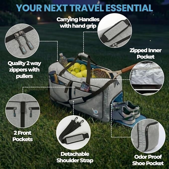 Bago Compact Duffle Bag for Travel Women & Men. Durable Lightweight Foldable Travel Duffel Bags For Traveling Women. 40L Duffle Bags a Reliable Weekender duffel or Overnight Bag With Shoe Compartment