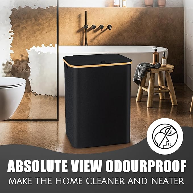 Hampers for Laundry Basket with Lid, 145L Extra Large 3 Section Clothes Divided Organizer for Bedroom, Laundry Room, Dirty Clothing Hamper, Black
