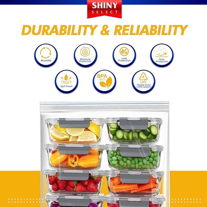 5 Gallon X-Large Storage Bags, 18”x24”, 100 Count – Big Clear Plastic Bag, Resealable Zip & Lock Top for Freezer, Food, Towels, Toiletries, Camping Gears, Seasonal Clothing, Pantry Items