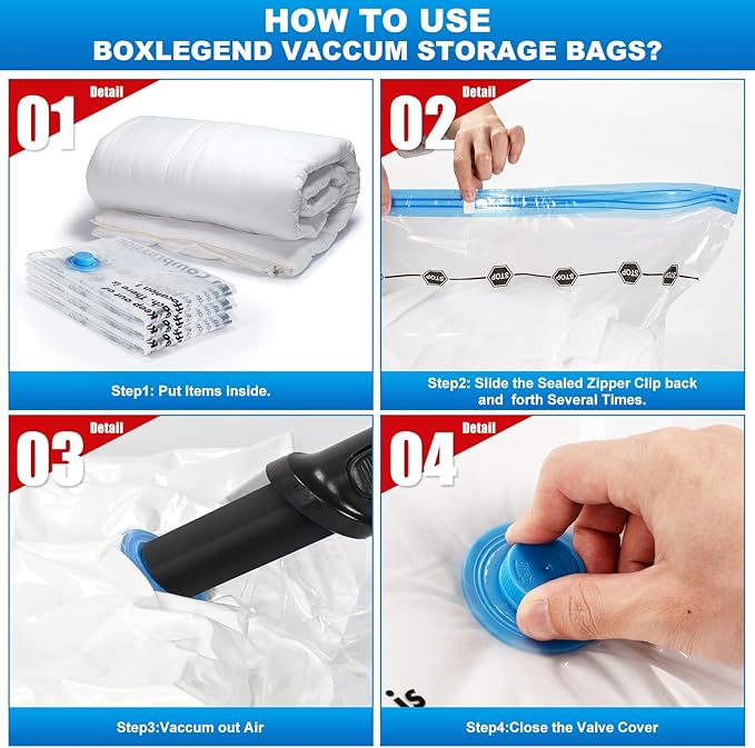 BoxLegend 10 Jumbo Vacuum Storage Bags with 1500mAh USB Electric Pump 31.5’’x39.37'' Thickened Vacuum Seal Bags for Large Down Jackets Comforters Bedding & Pillows Clothing Space-Saving Home Storage