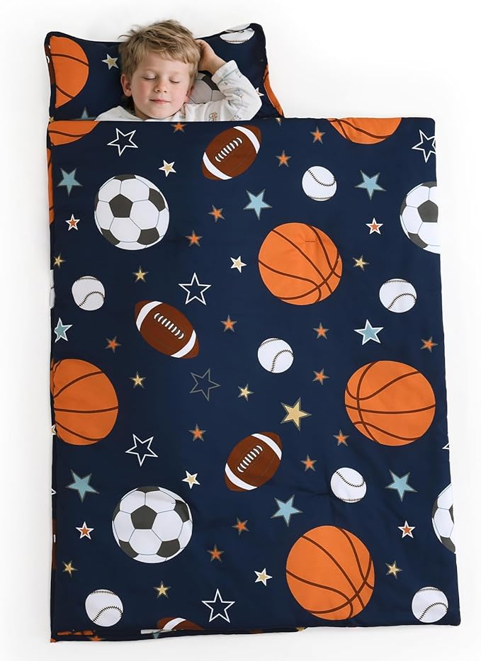 PHF Ball Toddler Nap Mat Set, with Removable Pillow for Toddler Boys, Soft and Lightweight for Daycare, Preschool, Travel, Kindergarten Sleeping Bag, Fits Ages 3-6 Years, Ball