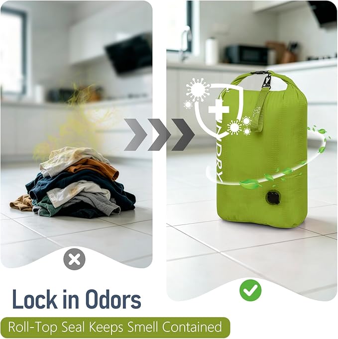 WiseBoy Travel Laundry Bag 2 Pack, Compression Laundry Bag for Dirty Clothes, Waterproof Wet Dry Bag, Pump-Free Space Saving Organizer for Suitcase Packing, Gym, Swim, Camping (Navy Blue & Green)