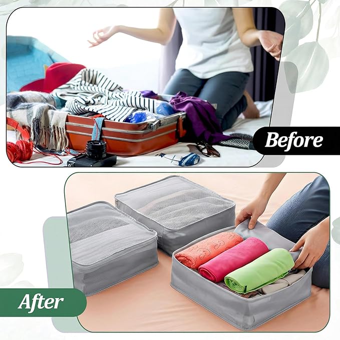 Kifmurase 12 Pcs Packing Cubes for Suitcase Travel Luggage Organizers Bulk Large Mesh Clothing Underwear Bags Foldable Laundry Bags for Hiking Camping Backpacking Clothes Accessories (Gray)