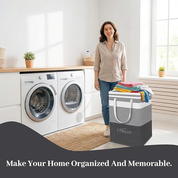 6 Pack Large Laundry Hamper Collapsible Clothes Basket Storage Bin,Waterproof Fabric Long Handles Folding College Dorm Essentials Bedroom Home Organization Dirty Washing（Grey,75L×6）