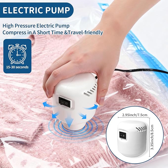 Vacuum Storage Bags with Electric Pump, 12 Pack Space Saver (2 Jumbo,2 Large,3 Medium,3 Small,2 Roll-Up) for Clothes, Bedding, Home & Travel, Heavy Duty PA+PE Vacuum Seal Bags