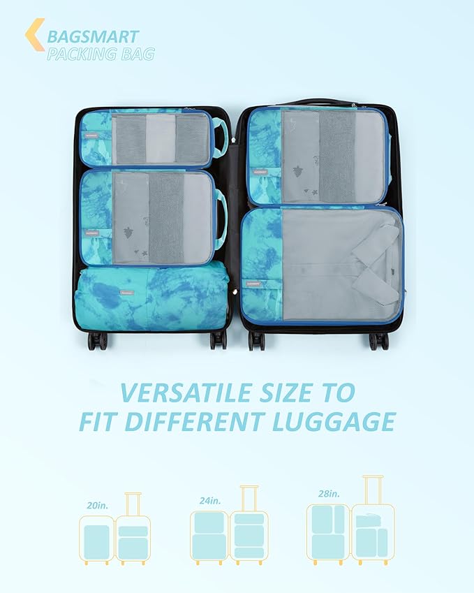 BAGSMART 6 Set /4 Set/2 Set Compression Packing Cubes for Travel, Lightweight Luggage Organizer Bags, Durable Space Saver Bags Travel Essentials