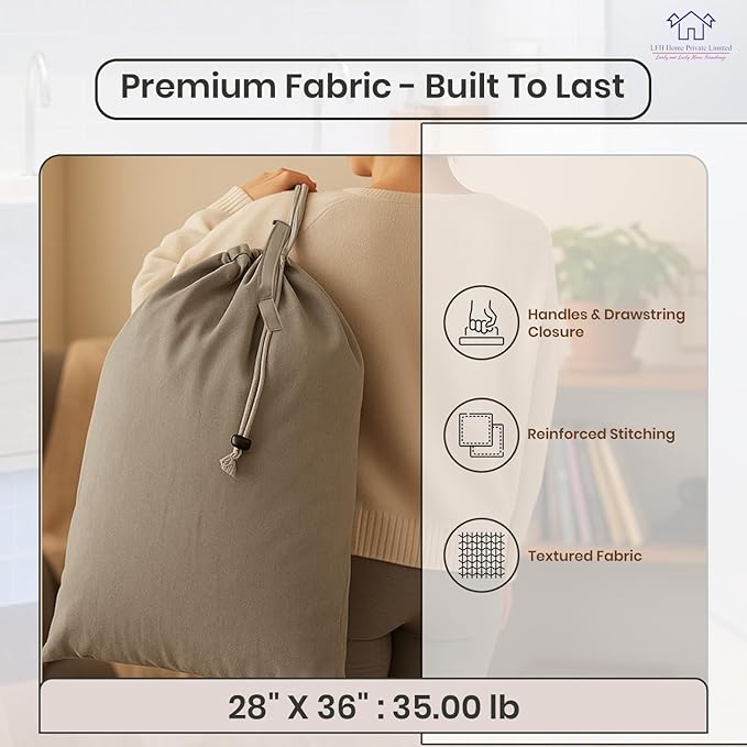 LFH Home Cotton Canvas Large Laundry Bag with Handle, Heavy Duty Drawstring Closure Washable Laundry Bags, School Travel, Home, Hotel, College Dorm, Organizer Sack, Toys Clothes 28x36 (Pack of 6)-Grey