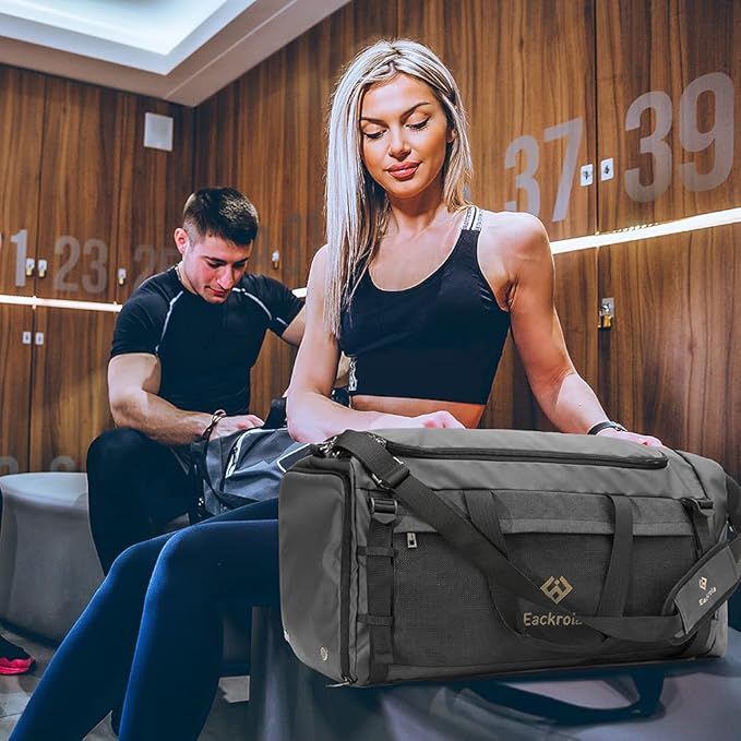 Large Sports Gym Bag, Travel Duffel bag with Wet Pocket & Shoes Compartment for men women, 65L, Lightweight