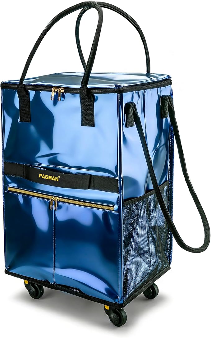 Reusable Grocery Bag on 5 Wheels, Foldable Rolling Tote Bag with Handle and Zipper Cover, Heavy Duty Shopping Cart for Laundry, Market & Travel (Navy Blue, Large_120L)