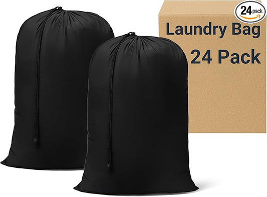 ZPECC Bulk Travel Laundry Bag,Extra Large Heavy Duty Laundry Bags 24 Pack,Washable Dirty Clothes Organizer XL for College Dorm Hotel Camping and Home Storage 30x40(Black)
