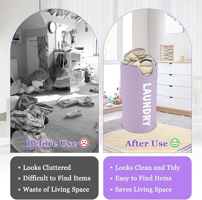 95L Folding Laundry Basket, Large Laundry Hamper with Handles, Portable Dirty Clothes Hamper, Independent Storgae Basket for Bathroom, Living Room, Dorm, Purple