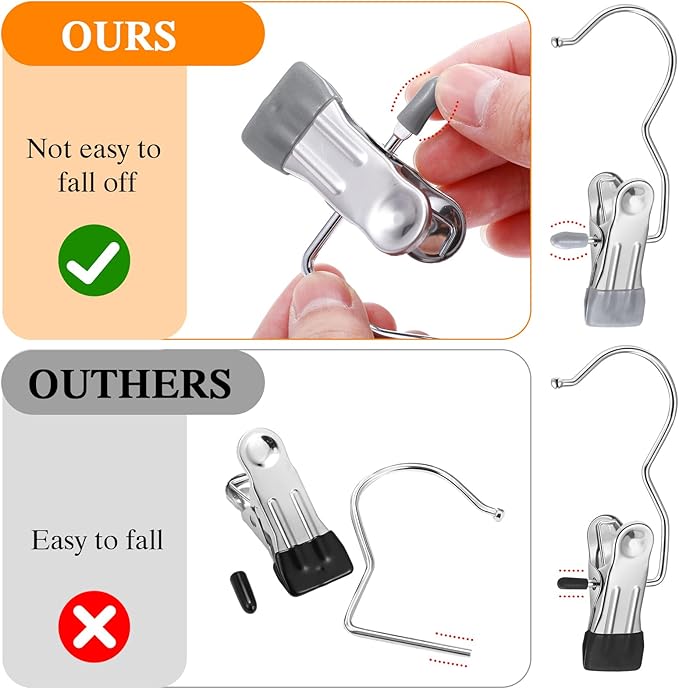 Yinder Boot Hangers Clips Laundry Hooks Hanging Stainless Steel Clothes Pins Portable Hangers for Closet Travel Socks Pants Handbags Hats Towels (Grey,75 Pcs)