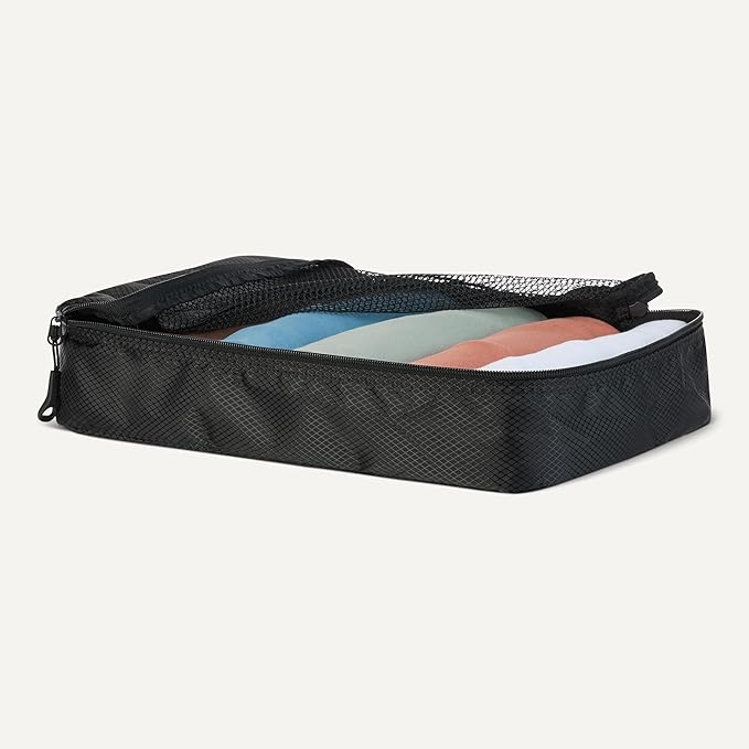 Amazon Essentials 4-Piece Packing Cubes Travel Accessories Set, Luggage Organizer with Double Zipper, Mesh Top, Space-Saving, Medium, Black (Previously Amazon Basics)