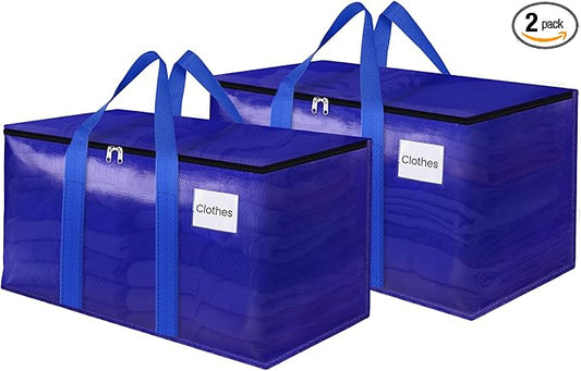 FabSpace Moving Storage Bags, Moving Supplies Packing Boxes for Moving, Camping, College Dorm Room Essentials for Girls, Blue Tote Bags, Heavy-Duty Storage Bins With Lids And Zippers, 125L 2 Pack
