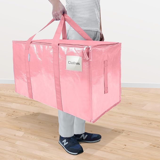 TICONN 6 Pack Extra Large Moving Bags Heavy Duty with Zippers & Carrying Handles, Durable Storage Bags Moving Boxes for Closet Organizers and Storage (6 Pack, Coral)