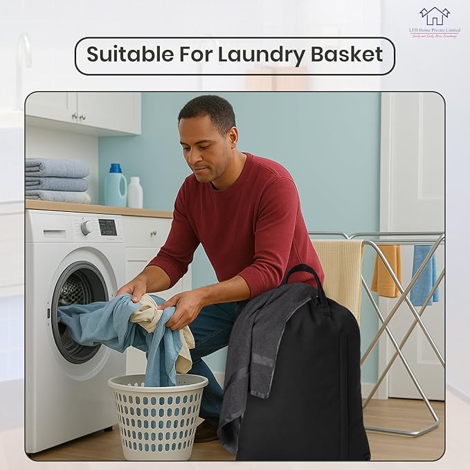 LFH Home Large Premium Cotton Canvas Laundry Bag with Drawstring and Handles Heavy Duty, Multi-Use, and Washable for Home, Travel, College or Storage 28x36 (Pack of 4)-Black