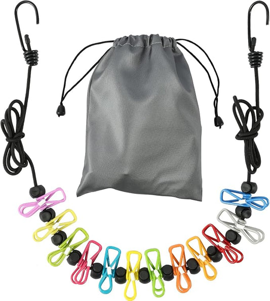 Retractable Portable Travel Clothesline Camping Clothing Line with 12 Clips by HONGYUTAI