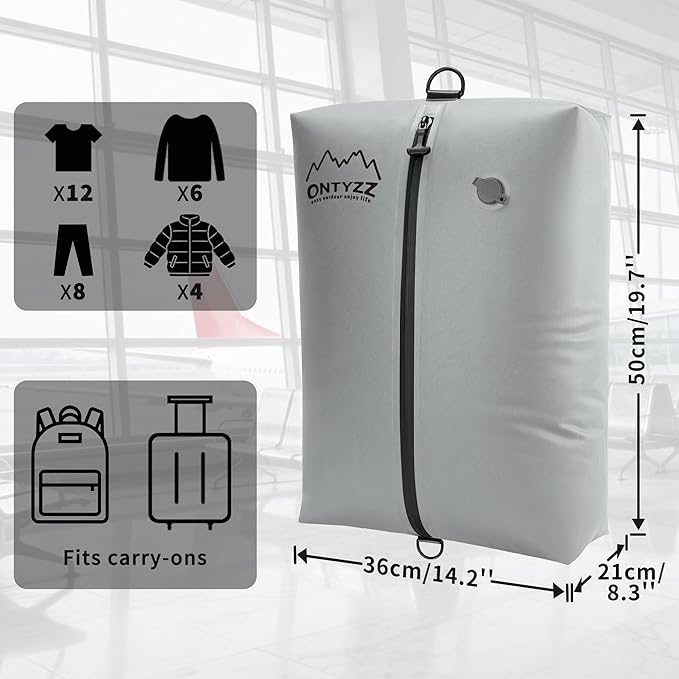ONTYZZ Vacuum Bags for Travel, IPX8 Waterproof Space Saver Vacpack, GRS Certified Recycled Compression Bag (1PC, Drak Grey, NO Air Pump)