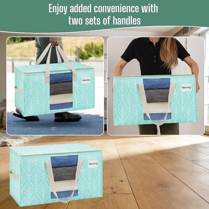 VENO 10 Pack Heavy Duty Moving Bags, Clothes and Comforter Storage Bags with Clear Window, College Dorm Essentials Packing Supplies, Foldable Boxes Alternative (Evergreen, 10 Pack)