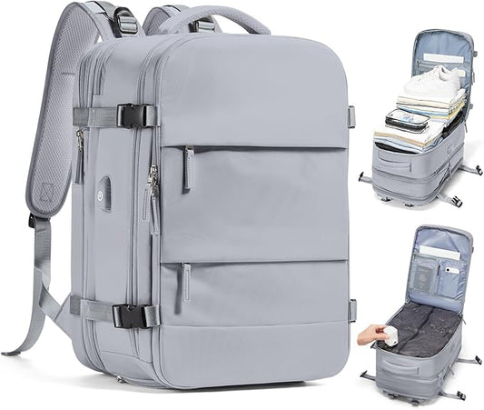 wepadre Vacuum Backpack Travel with Pump Travel Backpack with Vacuum System Expandable Vacpack Compression Backpacks for Travel Easy Vac Pack Carry on Luggage Grey