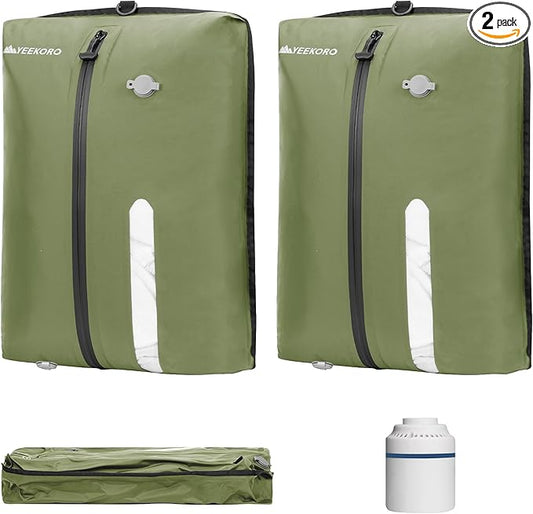 Vacuum Bag for Travel, Reusable Vacuum Compression Bags with Wired Pump for Travel Suitcases, Professional IPX8 Waterproof Traveling Kit, Durable Storage and Organization(2Pack Green)