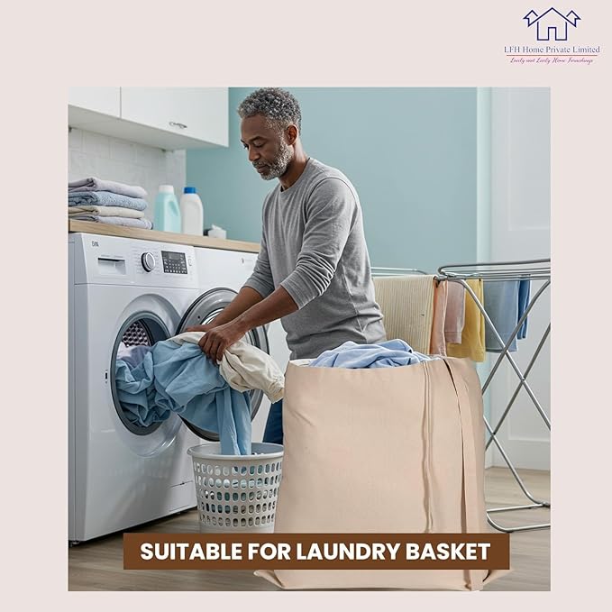 LFH Home 100% Cotton Canvas Extra Large Laundry Bag with Drawstring and Handles Heavy Duty, Multi-Use, and Washable for Home, Travel, College or Storage 28x36 (Pack of 2)-Natural