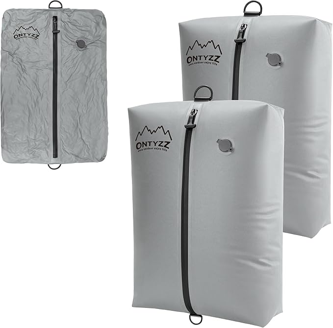 ONTYZZ Vacuum Bags for Travel, IPX8 Waterproof Space Saver Vacpack, GRS Certified Recycled Compression Bag (2PC, Drak Grey, NO Air Pump)