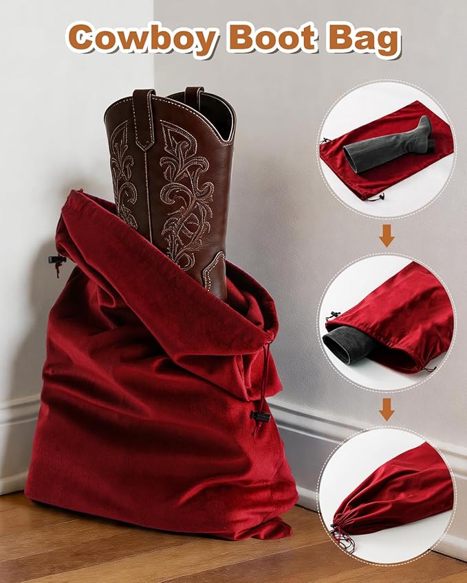 4 Pcs Shoe Bags for Travel, 21.2"x13.3" Large Boot Bags for Cowboy Boots, Washable Velvet Dust Bag with Drawstring for Dress Shoes, Handbags and Clothing, Suitable for Travel and Home Storage