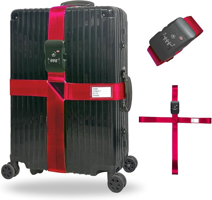 Luggage Straps TAS,Travel Strap with Name tag,Easy to Identify,Luggage Straps TSA Approved with Lock,Combination Luggage Lock with Adjustable Length,Compatible with 20-34 inch Luggage(Red 1 Pack) by Unknown