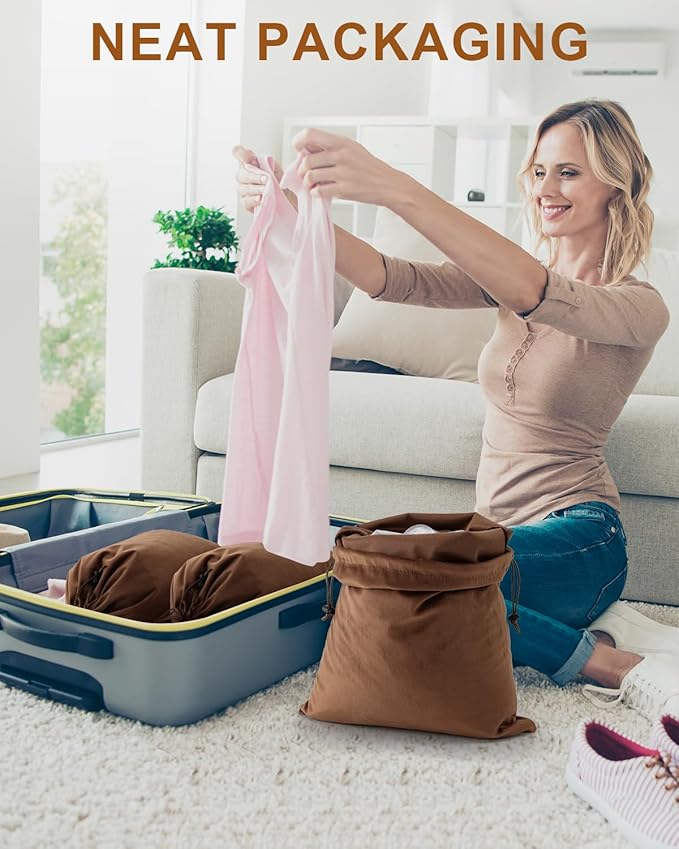 FantasyLife Shoe Bags for Travel, Washable Dust Bags for Storage & Packing, Flannel Shoe Pouch with Drawstring Closure for Purses, Handbags, Shoes & Toys (2, Mocha Mousse, 17.3"x12.6")