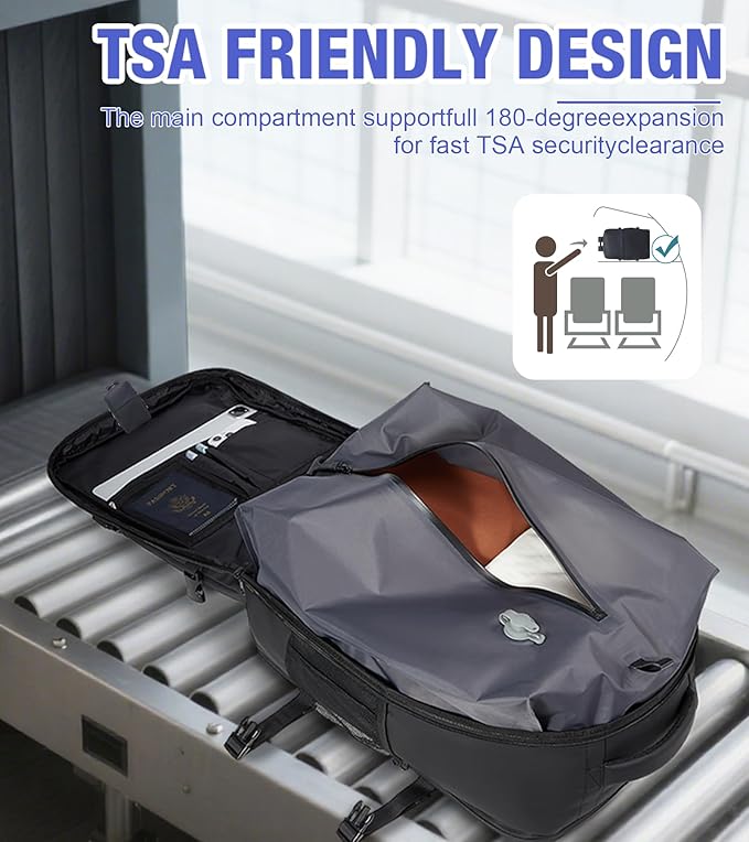 Vacuum Backpack Travel with Pump,Large Travel Backpack Vacuum System,mochila de viaje Compresion Waterproof Carry on Personal item Laptop Vacpack Backpacks Bag Men Women Airline Flight Approved Black
