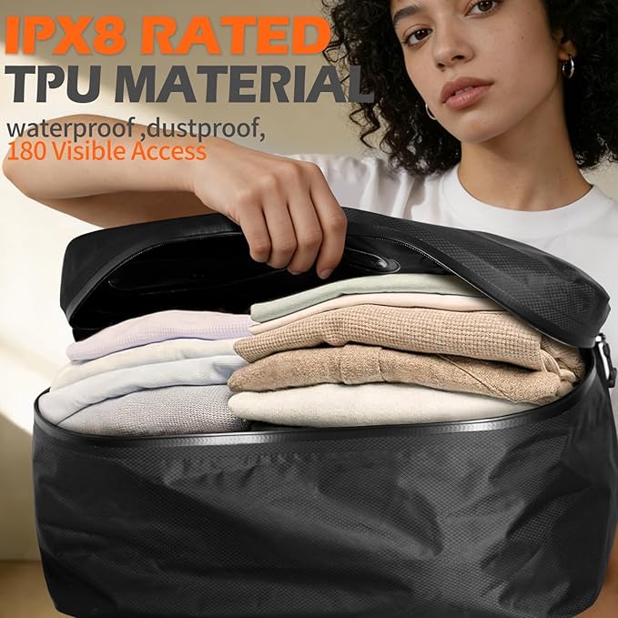 LONGHIKER Travel Vacuum Bags with Pump – Reusable Airless Space Saver Vacuum Storage Bags Compression Bag for Carry-On Suitcase & Backpack, IPX8 Waterproof TPU Vacuum Seal Bags for Clothing(1PC- 41L)