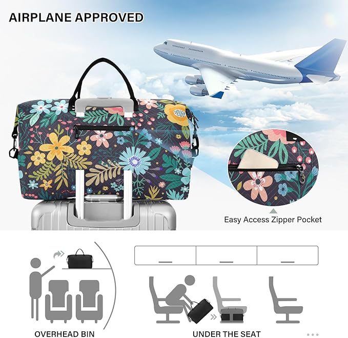 Flower Quilted Travel Bags Weekender Duffle Bags With Toiletry Bag Carry on Overnight Duffels Yoga Gym Bag for Airplanes Business Sports