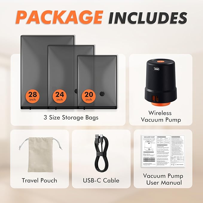 GONGSHI Vacuum Seal Bags for Clothing Travel & Home Storage, Travel Vacuum Bags with Pump,Space Saver for Blankets, Comforters, Pillows, Clothes,30 Combo