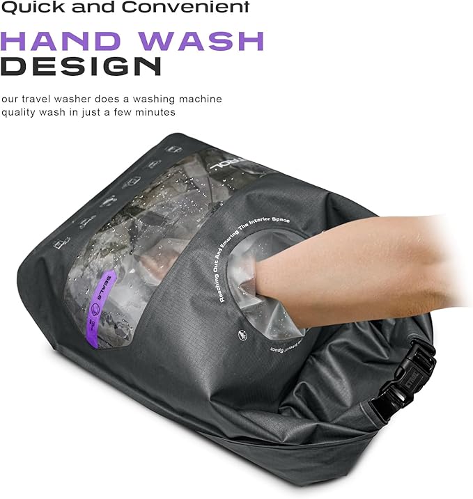 ETROL Wash Bag Portable Washing Machine, Lightweight Manual Washing Machine for Travel, Camping, Laundry, Baby Clothes, Non-Electric, With Bottom Water Outlet and Compartment - L, Gray，2PCS