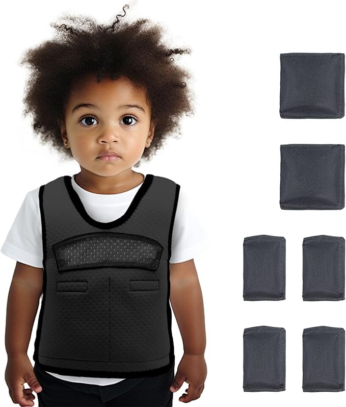 Compression Vest for Kids (Extra Small, Ages 1 to 3) Weighted Vest for Kids Including 6 Removable Weights Black