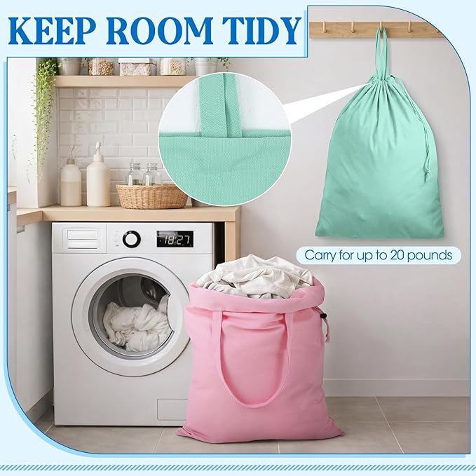 Zhehao 6 Packs Canvas Laundry Bags 20" x 28" Thick Heavy Duty Cotton Laundry Bag with Handles & Drawstring Fit a Basket or Hamper Perfect for College Dorm Apartment Dwellers and Travel(Warm Color)