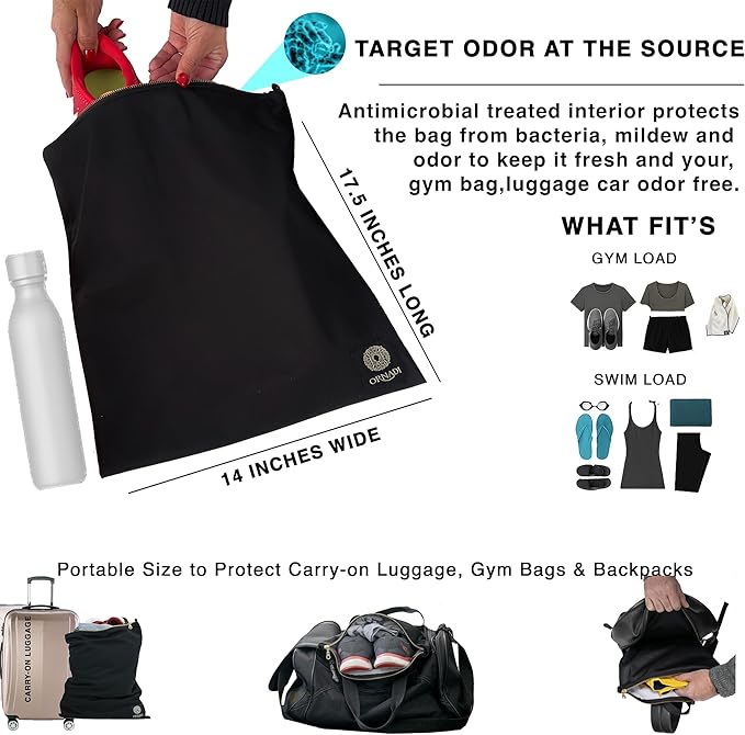 Wet Gym Clothes Bag Waterproof Antimicrobial Sack Bacteria & Odor Control from Dirty Laundry, Swimsuits, Sweaty Shoes for Smell Proof Travel 14 X 17.5" Made in USA by Ornadi