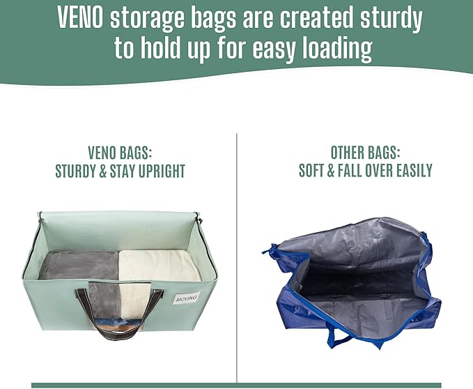 VENO 10 Pack Heavy Duty Moving Bags, Clothes and Comforter Storage Bags with Clear Window, College Dorm Essentials Packing Supplies, Foldable Boxes Alternative (Light Green Matte, 10 Pack)