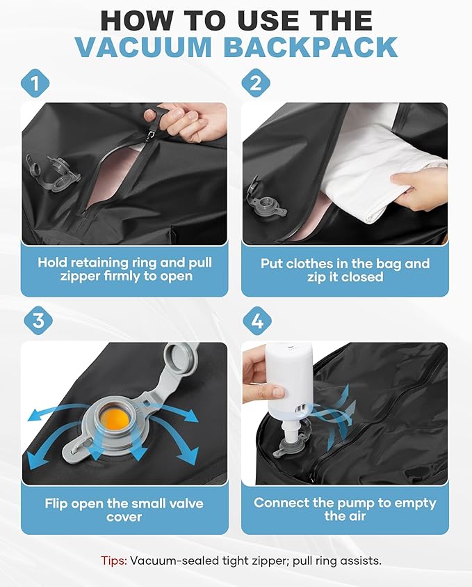 coofay Vacuum Backpack Travel with Pump Vacpack Backpack with Vacuum Seal Backpacks Traveling Backpacks Vacuum Compression Air Travel Bag Carry on Luggage